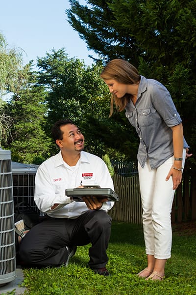 technician with woman